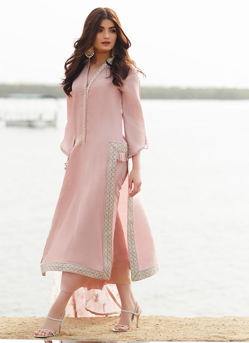 Picture of Tissue Pink Column Shirt With Dupatta