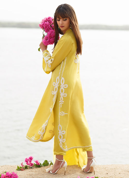 Nashi Green Column Shirt With Dupatta