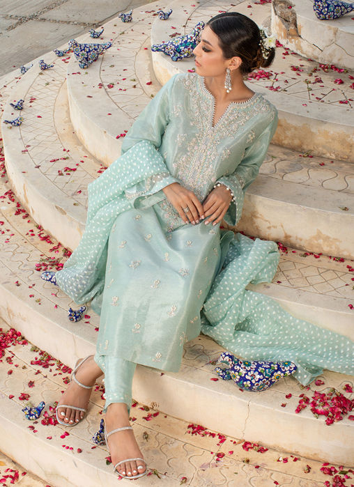 Firozeh Silver Zari With Embroidered Dupatta