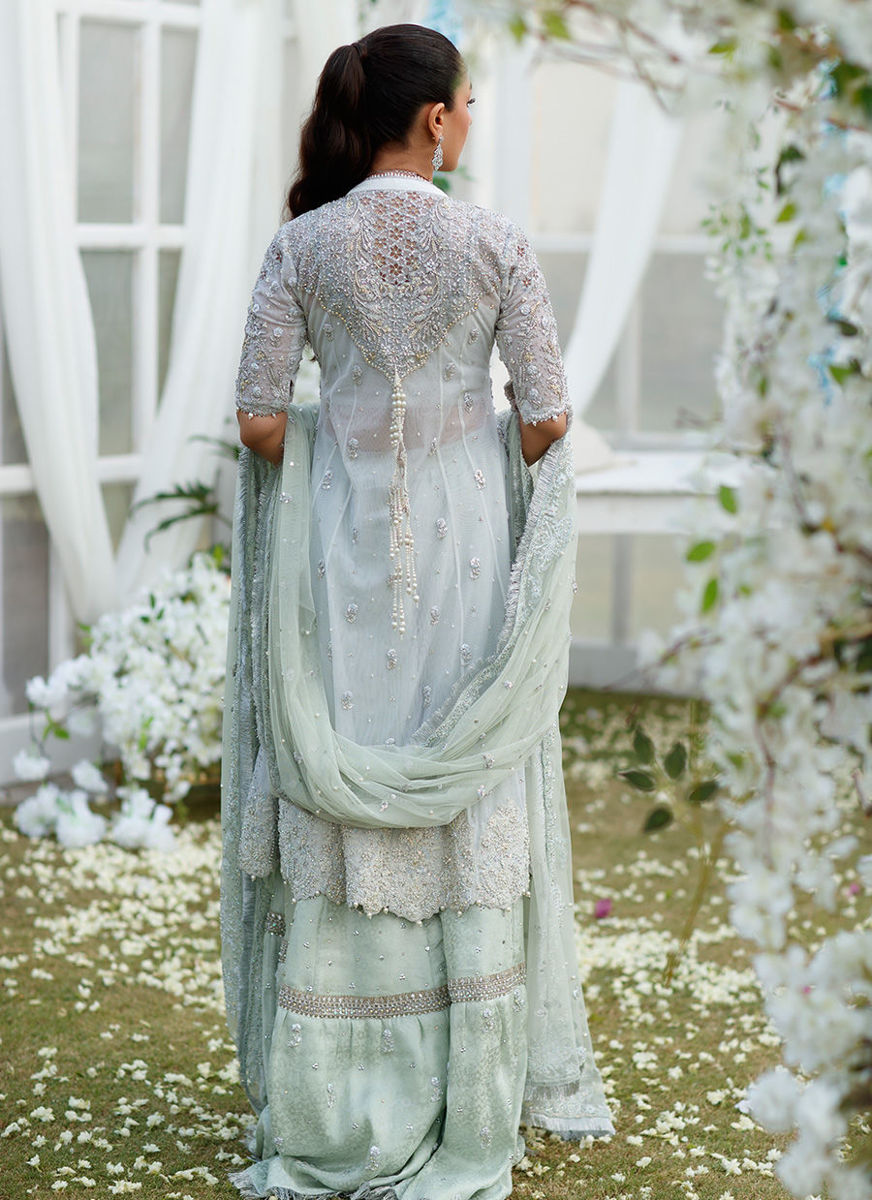 Sophia Silver-Mint Angharkha On Banarsi Gharara