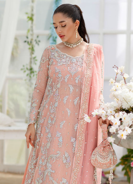 Cora Coral Peach Paneled Shirt With Embellished With Crush Flair Mazi