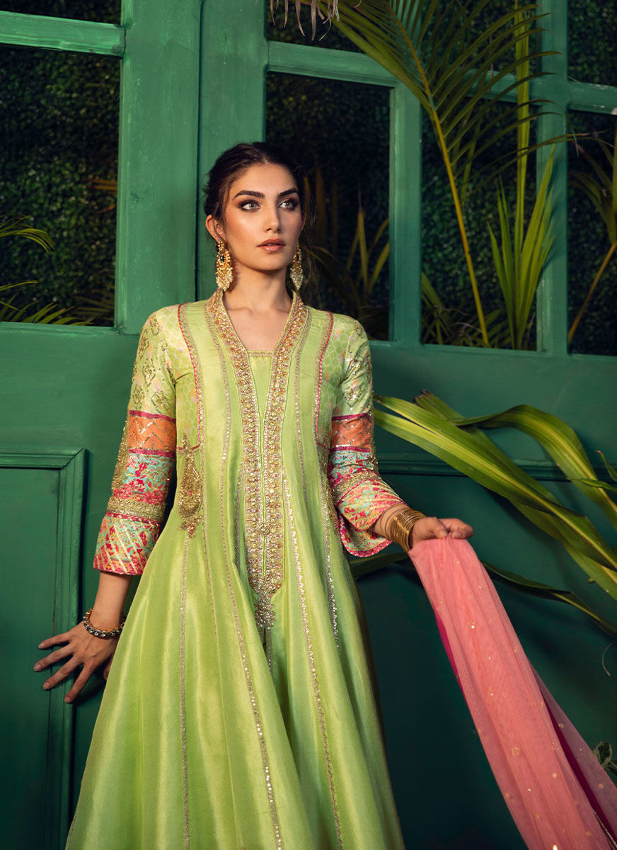 Mehrnaz Mint Front Open Kalidaar