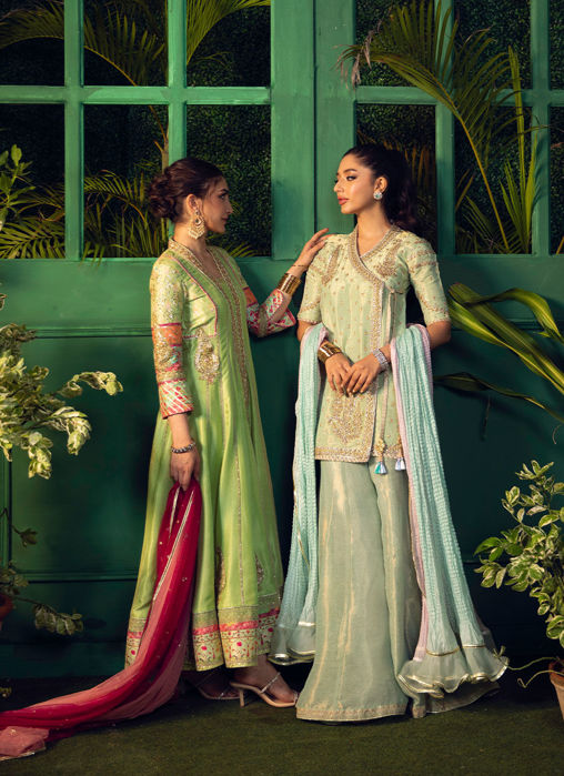 Mehrnaz Mint Front Open Kalidaar