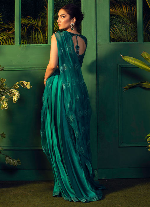Persian Emerald Draped Lehenga Choli