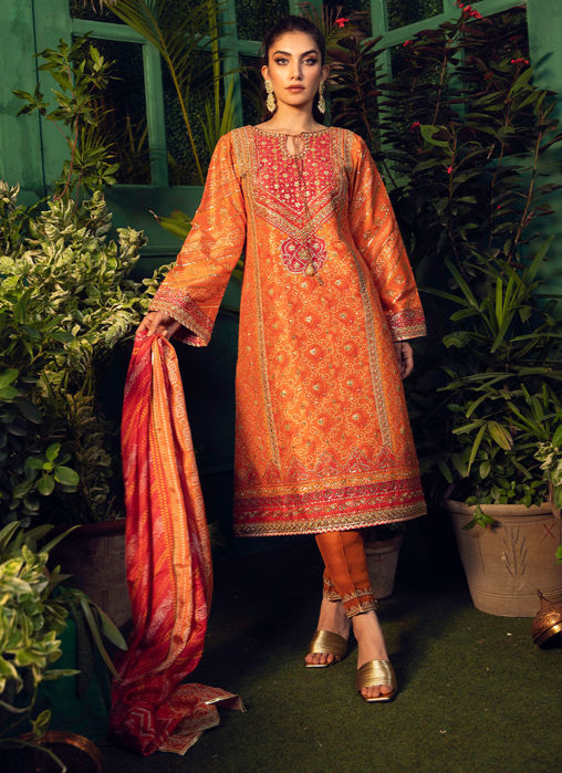 Sima Orange And Red Chunri Kurta  With Chunri Dupatta