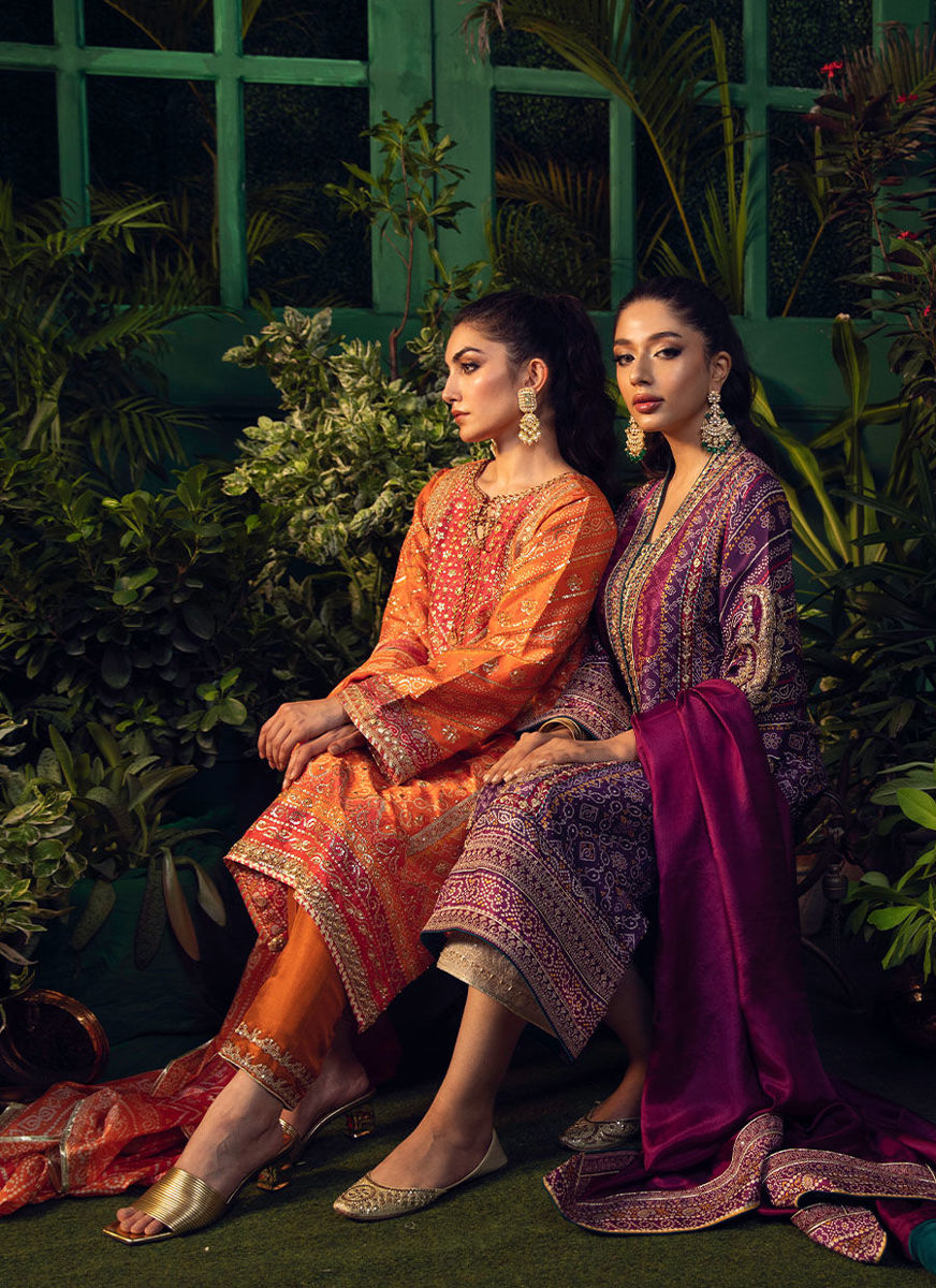 Sima Orange And Red Chunri Kurta  With Chunri Dupatta