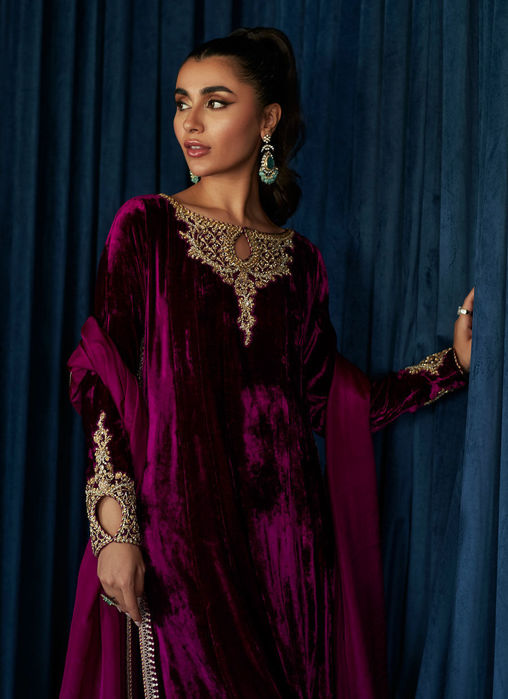 Kay Aubergine Shirt And Dupatta