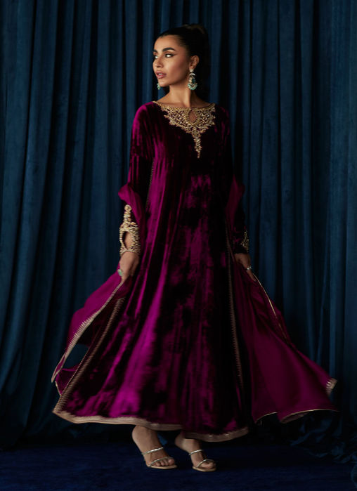 Kay Aubergine Shirt And Dupatta