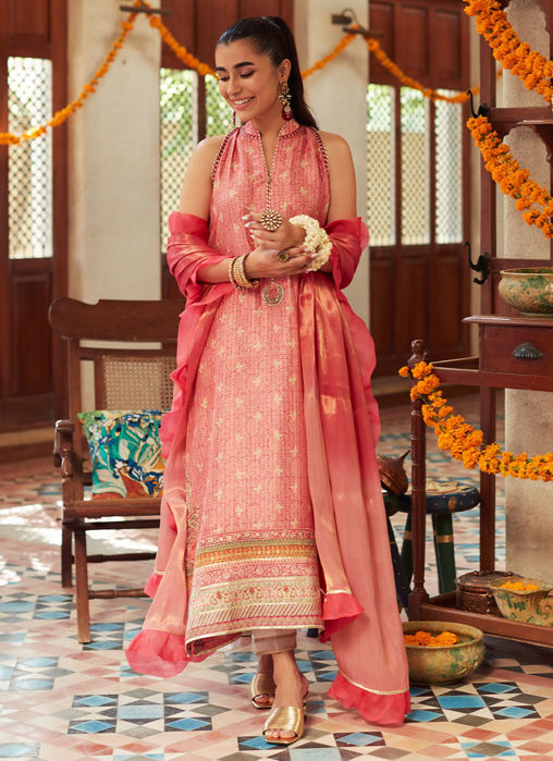 Marissa Tangerine Shirt And Dupatta