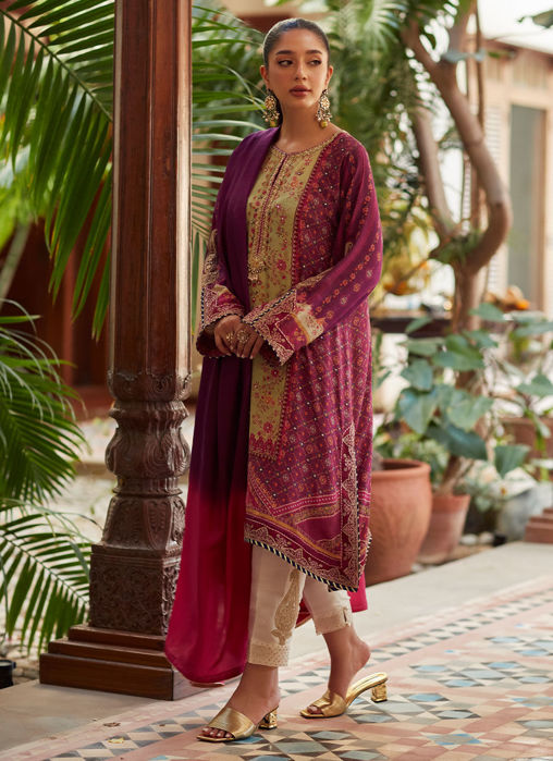 Jia Plum Shirt And Dupatta
