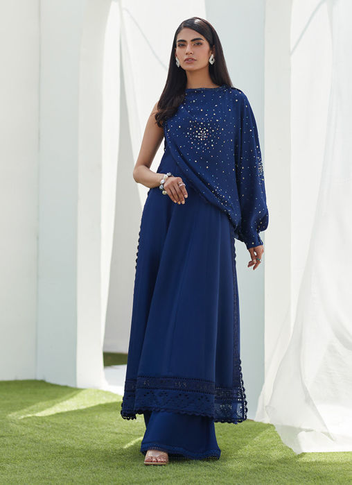 Picture of Zennie Midnight Silk Paneled Shirt With Cape