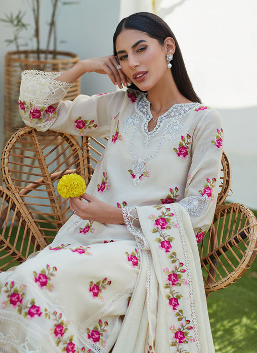 Lggy Ivory Rose Cross Stitch Shirt And Dupatta