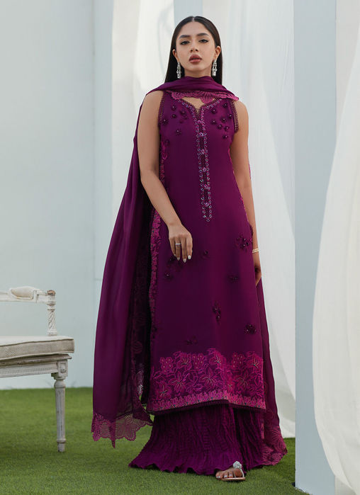 Picture of Amiah Aubergine Silk Embroidered Shirt And Dupatta