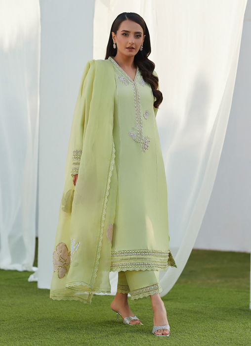 Uma Mint Embellished Shirt And Dupatta