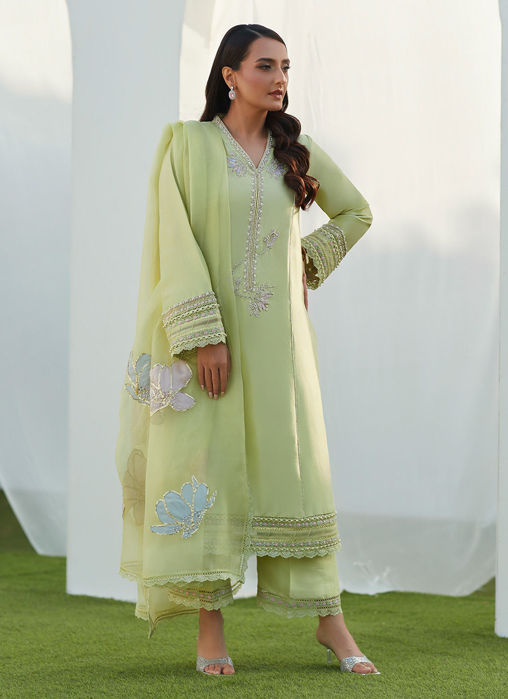 Uma Mint Embellished Shirt And Dupatta