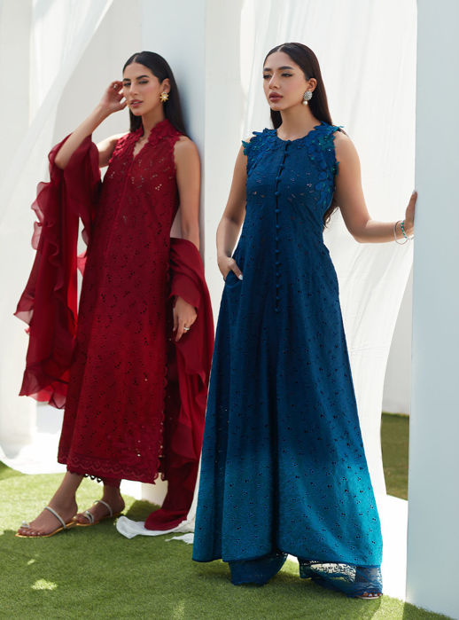 Selah Scarlett Ombre Silk Cutwork Shirt And Dupatta