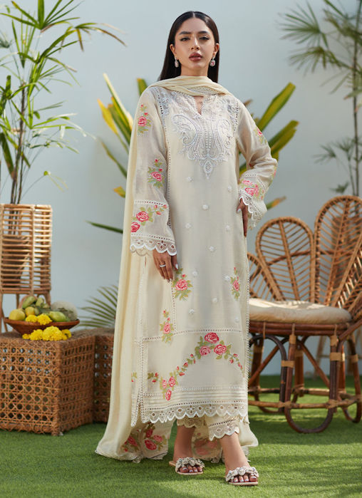 Picture of April Ivory Cross Stitch Cotton Net Shirt And Dupatta