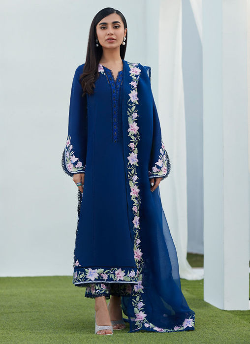 Han Navy Embroidered Shirt And Dupatta