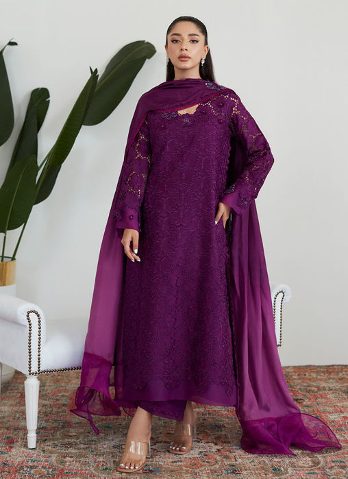 Sangria Silk Cutwork Shirt With Pre Draped Dupatta