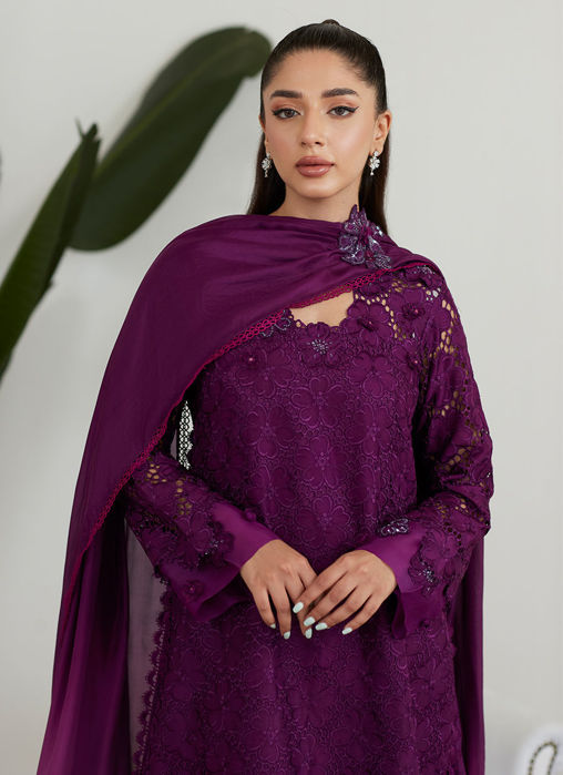 Sangria Silk Cutwork Shirt With Pre Draped Dupatta