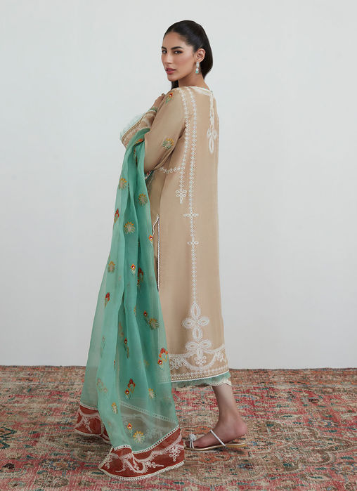 Latte Embroidered Shirt With Organza Dupatta