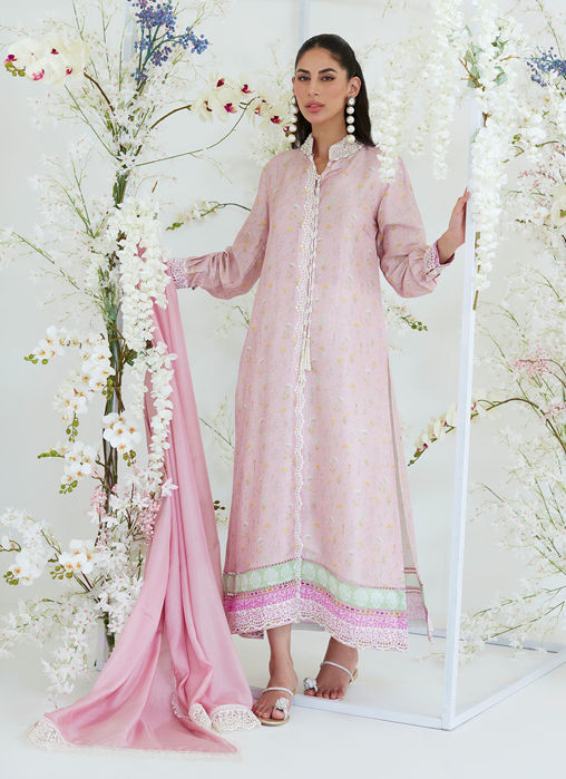 Arya Chai Pink Floral Shirt with Silk Dupatta