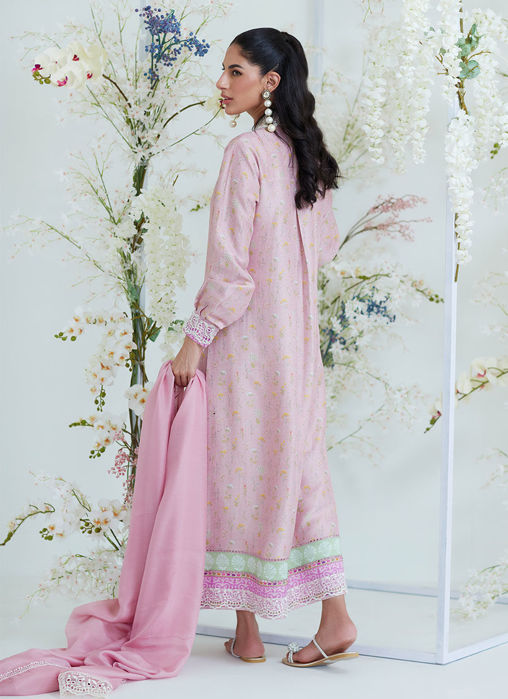 Arya Chai Pink Floral Shirt with Silk Dupatta