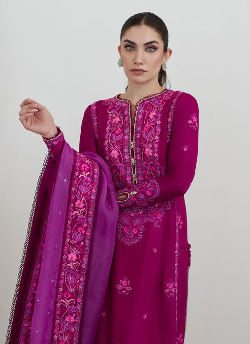 Catelyn Fuchsia Embroidered Shirt With Organza Dupatta