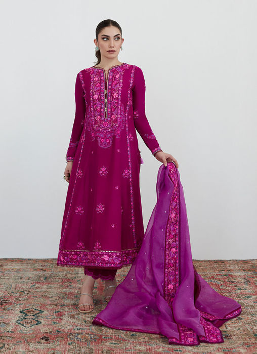 Catelyn Fuchsia Embroidered Shirt With Organza Dupatta
