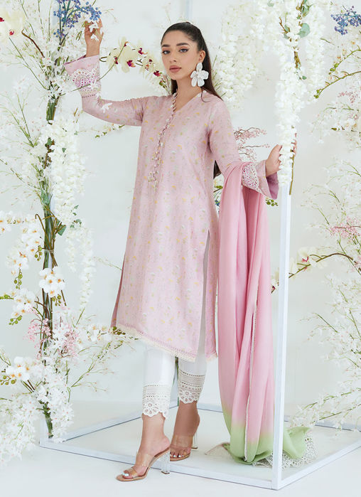 Sansa Chai Pink Shirt With Ombre Dupatta