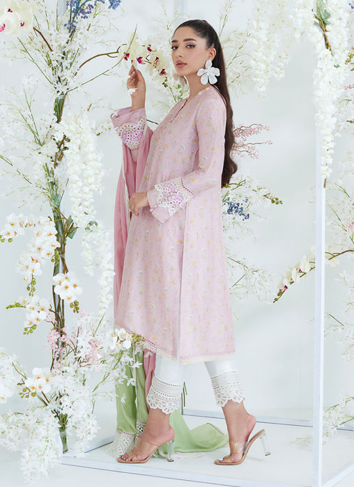 Sansa Chai Pink Shirt With Ombre Dupatta