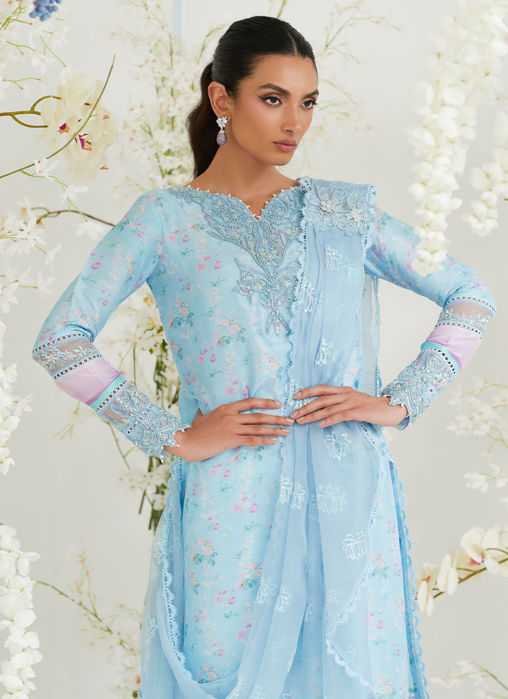 Celia Blue Shirt With Pre Draped Dupatta