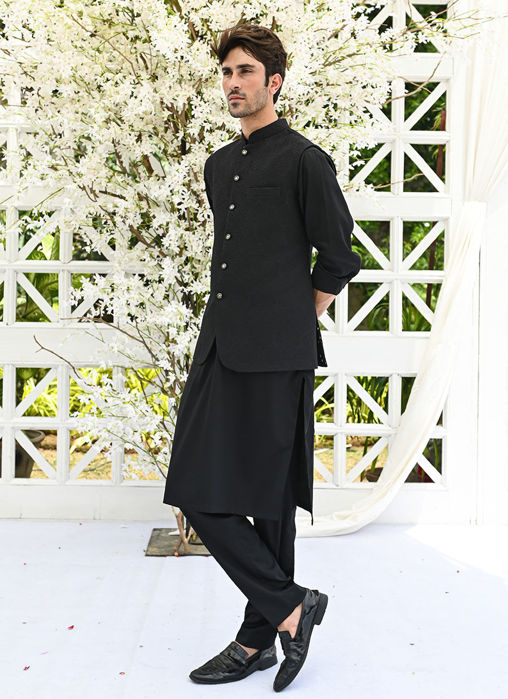 Azoth Embroidered Black Waistcoat