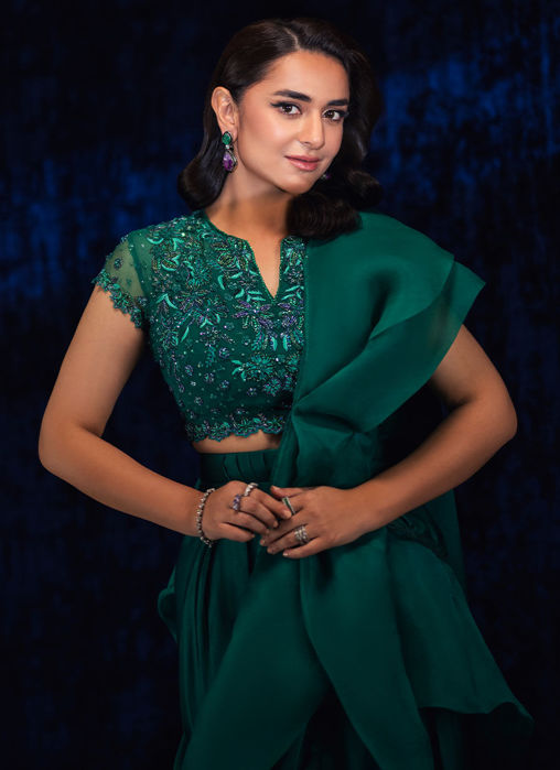 Yumna Emerald Pre-Draped Lehnga Saree
