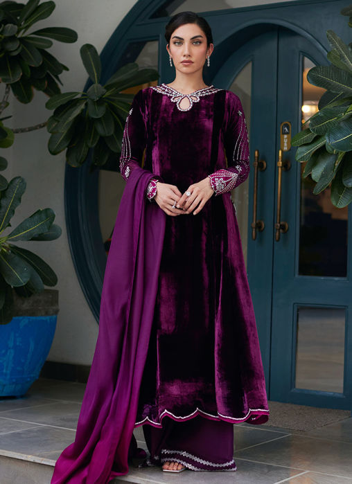 Nuha Plum Shirt And Silk Dupatta