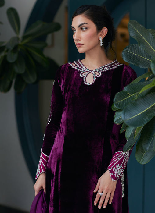 Nuha Plum Shirt And Silk Dupatta