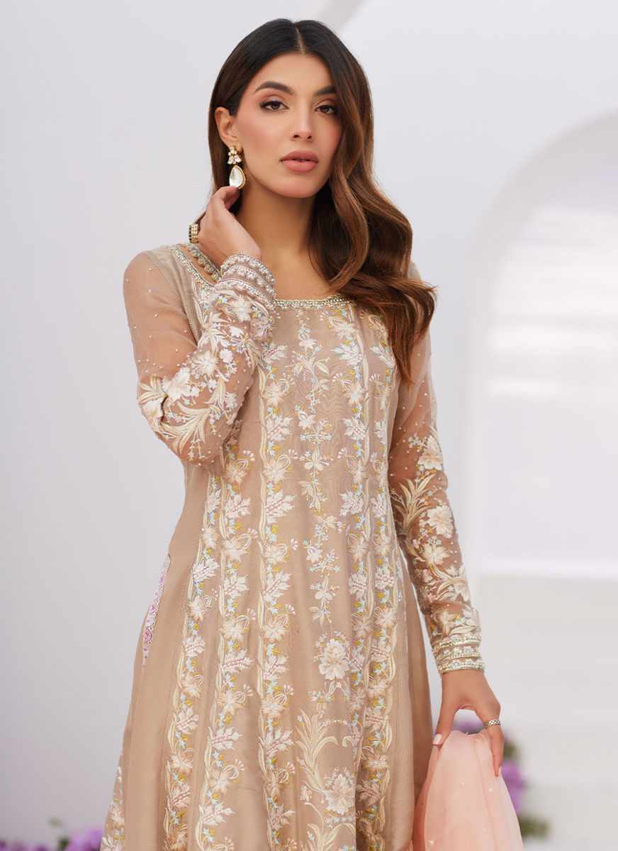 Charlene Sand Embroidered Kalidaar With Dupatta