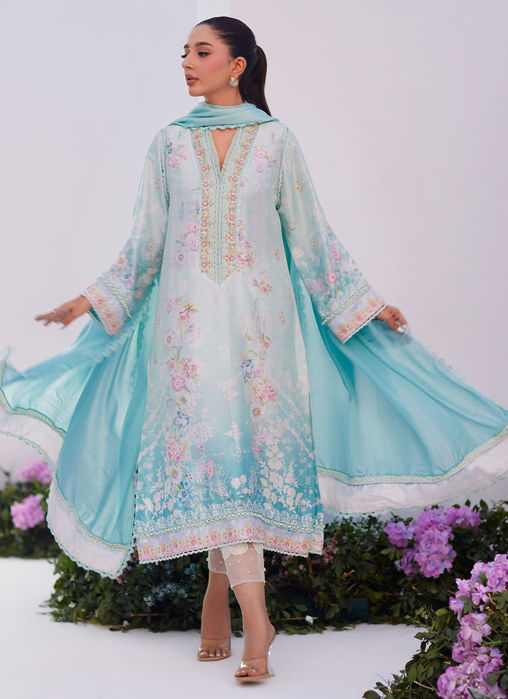 Cyan Ombre Shirt And Dupatta