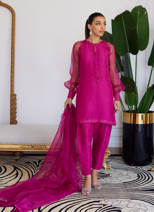 Picture of Elio Hot Pink Raw Silk Shirt With Dupatta