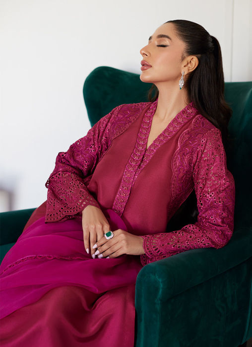 Honorine Magenta Embroidered Raw Silk Shirt With Dupatta