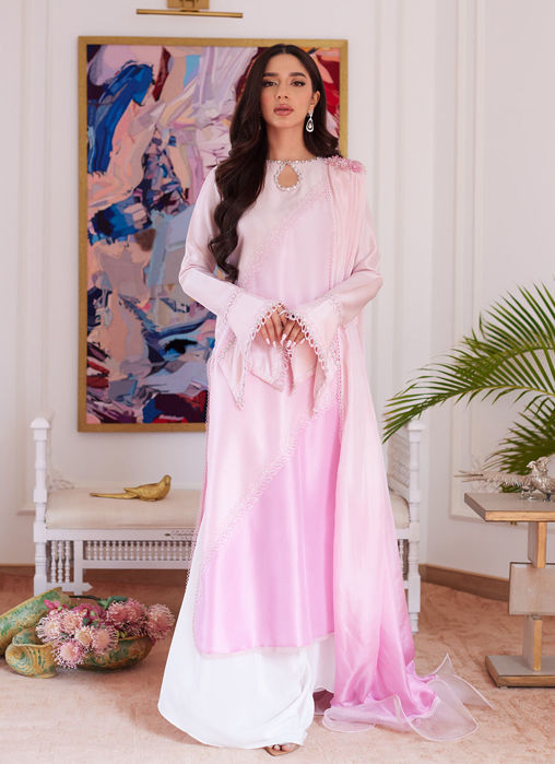 Picture of Arellia Baby Pink Two Toned Rawsilk Shirt With Dupatta
