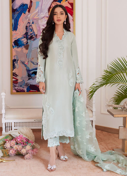 Picture of Liara Pistachio Embroidered Raw Silk Shirt With Dupatta