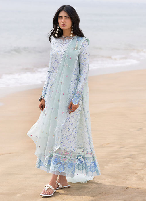 Skye Ice Blue Shirt And Pre-Draped Dupatta