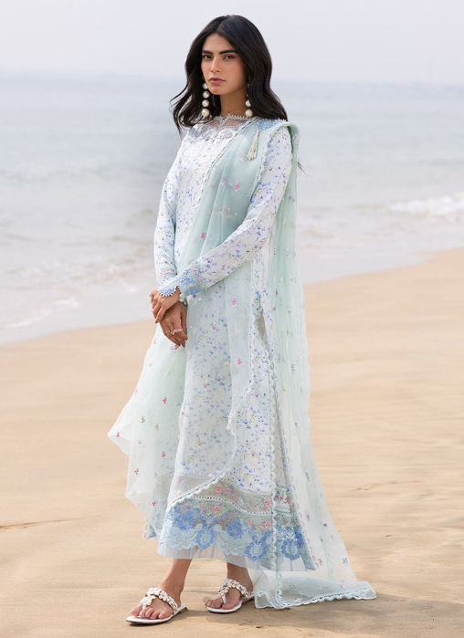 Skye Ice Blue Shirt And Pre-Draped Dupatta