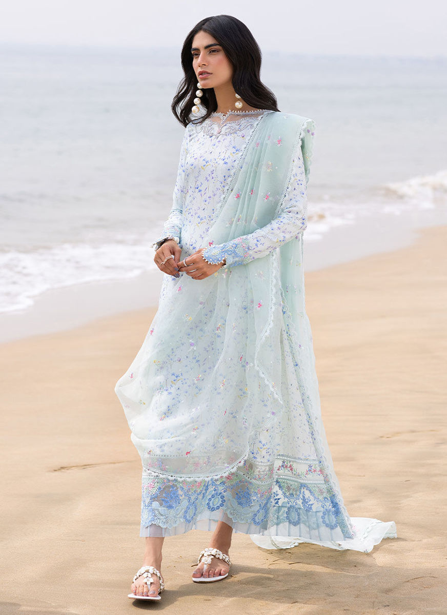 Skye Ice Blue Shirt And Pre-Draped Dupatta