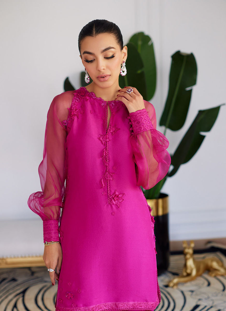 Elio Hot Pink Raw Silk Shirt, Shalwar With Dupatta