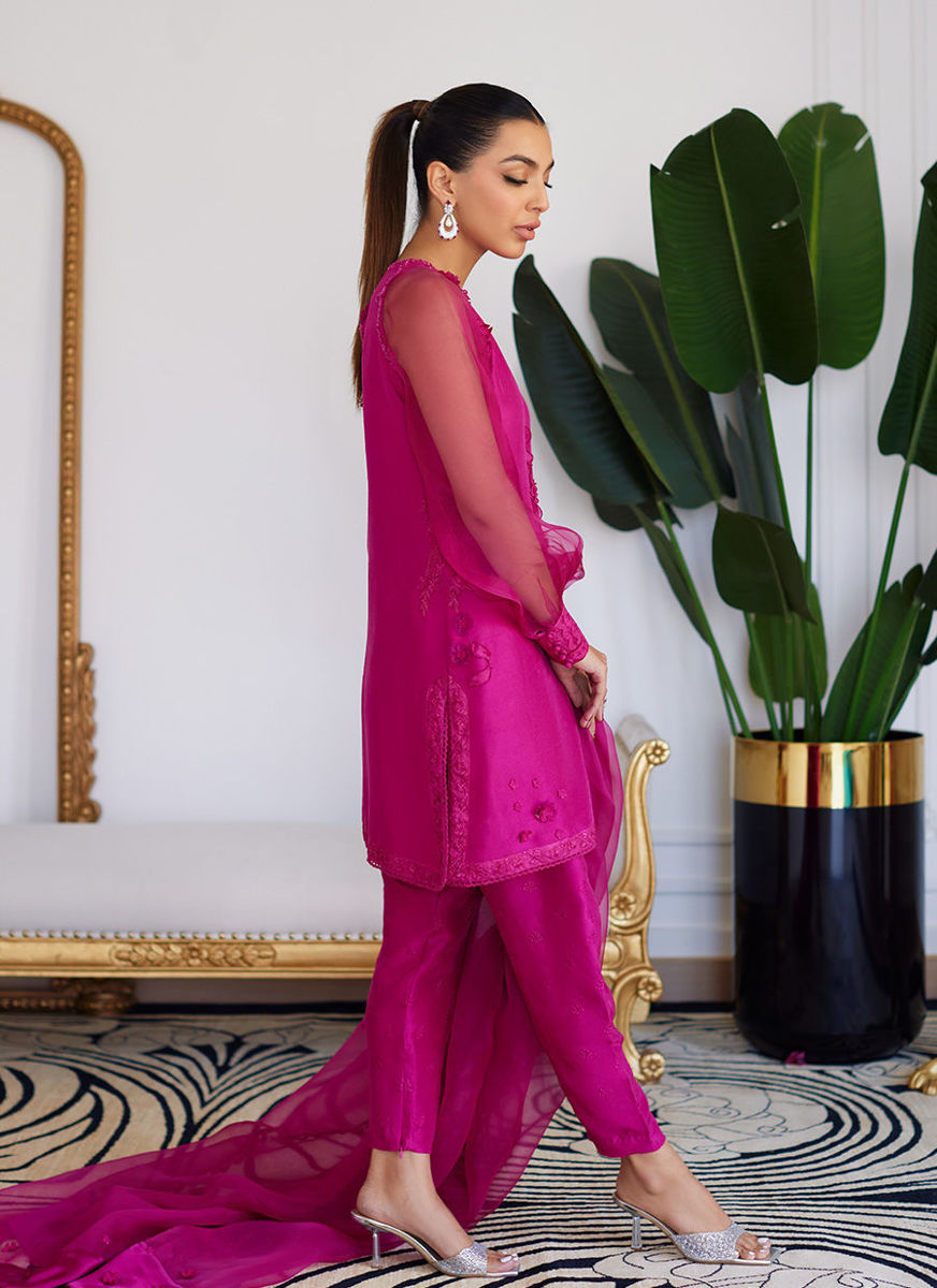 Elio Hot Pink Raw Silk Shirt, Shalwar With Dupatta