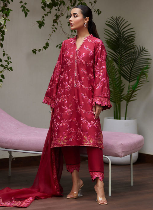 Dinara Scarlett Embroidered Shirt And Dupatta