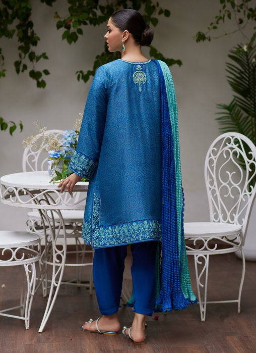 Faina Cobalt Blue Embroidered Raw Silk Shirt And Dupatta