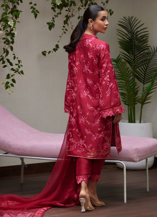Dinara Scarlett Embroidered Shirt And Dupatta